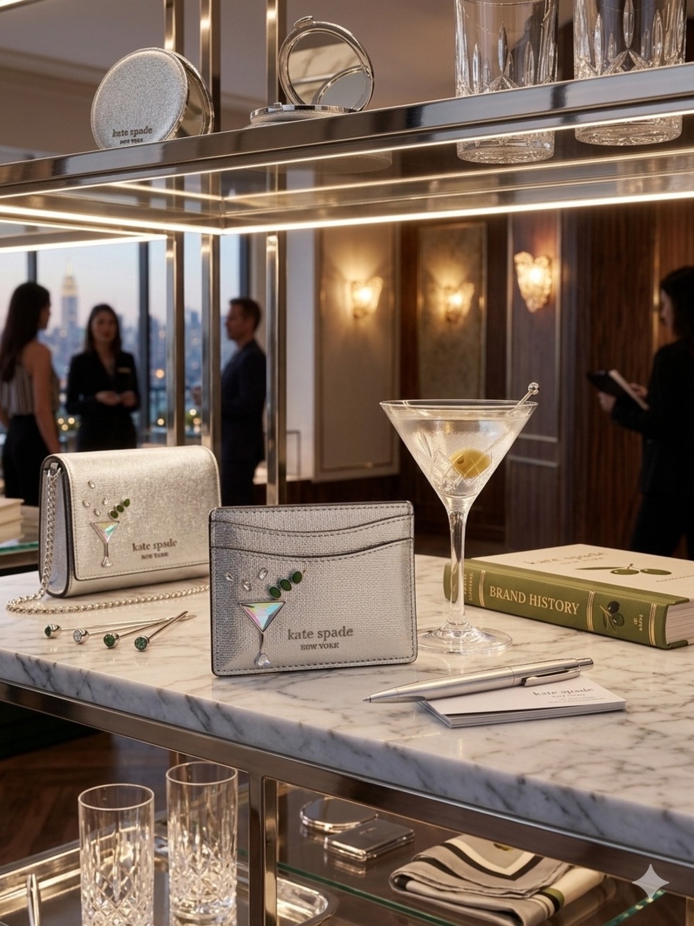 🛑🛑🛑❌❌sold🛑🛑❌❌kate spade Silver Metallic Cardholder with Martini Charm - Picture 2 of 5